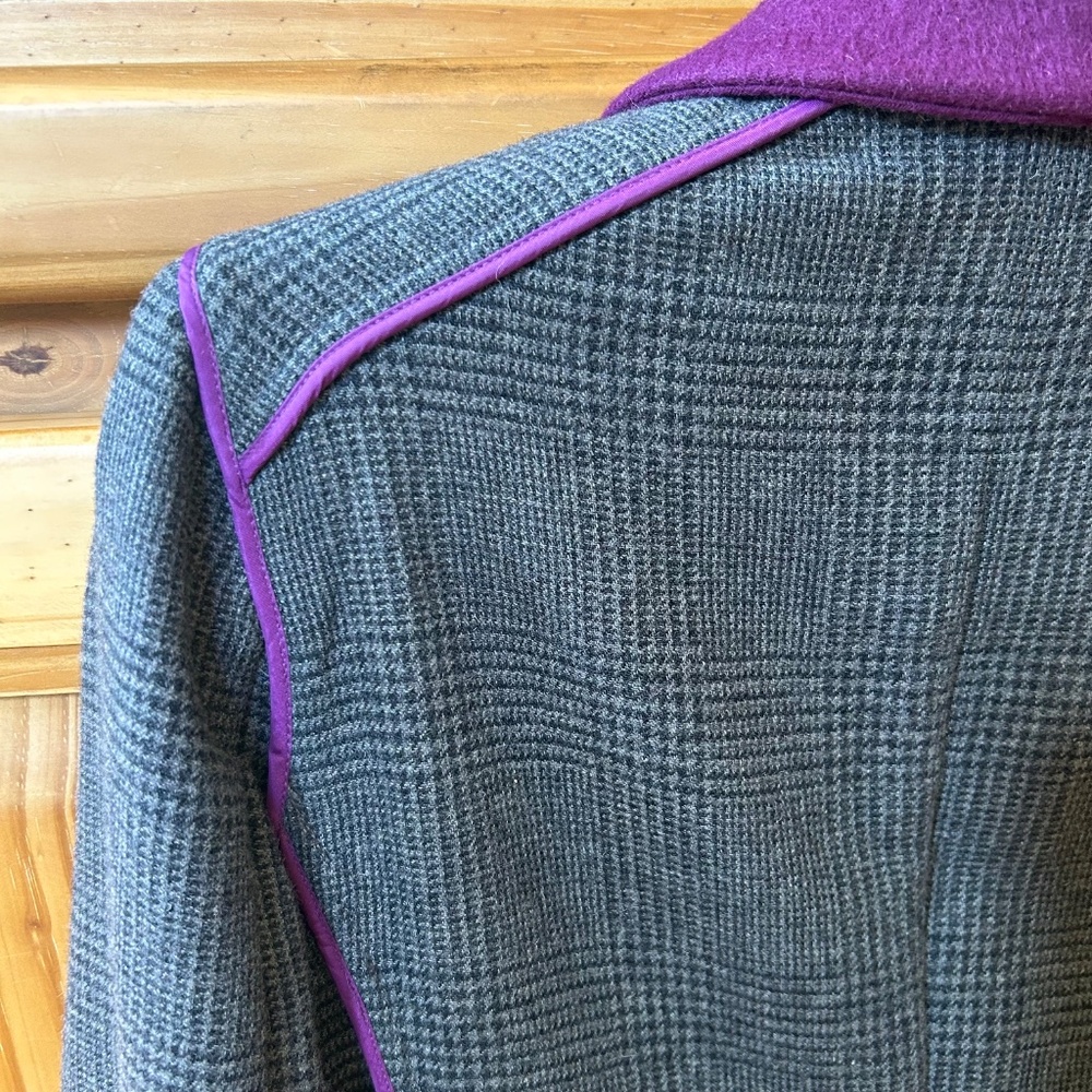 Juicy Couture Blazer Wool Blend Gray Plaid Purple Women's Jacket Size Medium - Picture 4 of 11